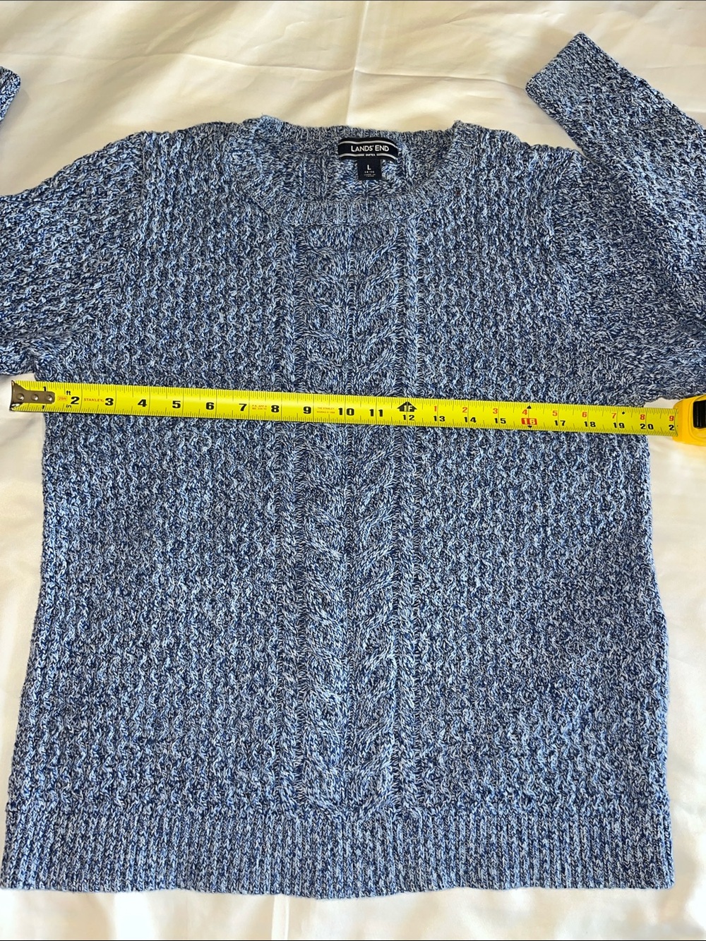 Lands' End Women’s Blue Marled Cotton Crewneck Sweater L - Picture 4 of 8